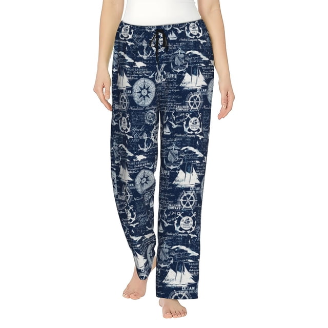 Fotbe Sailing Cruises Nautical Pantalones de Pijama para Mujer, Pantalones de Dormir, Pantalones Pj con Cordón y Bolsillos-Medium