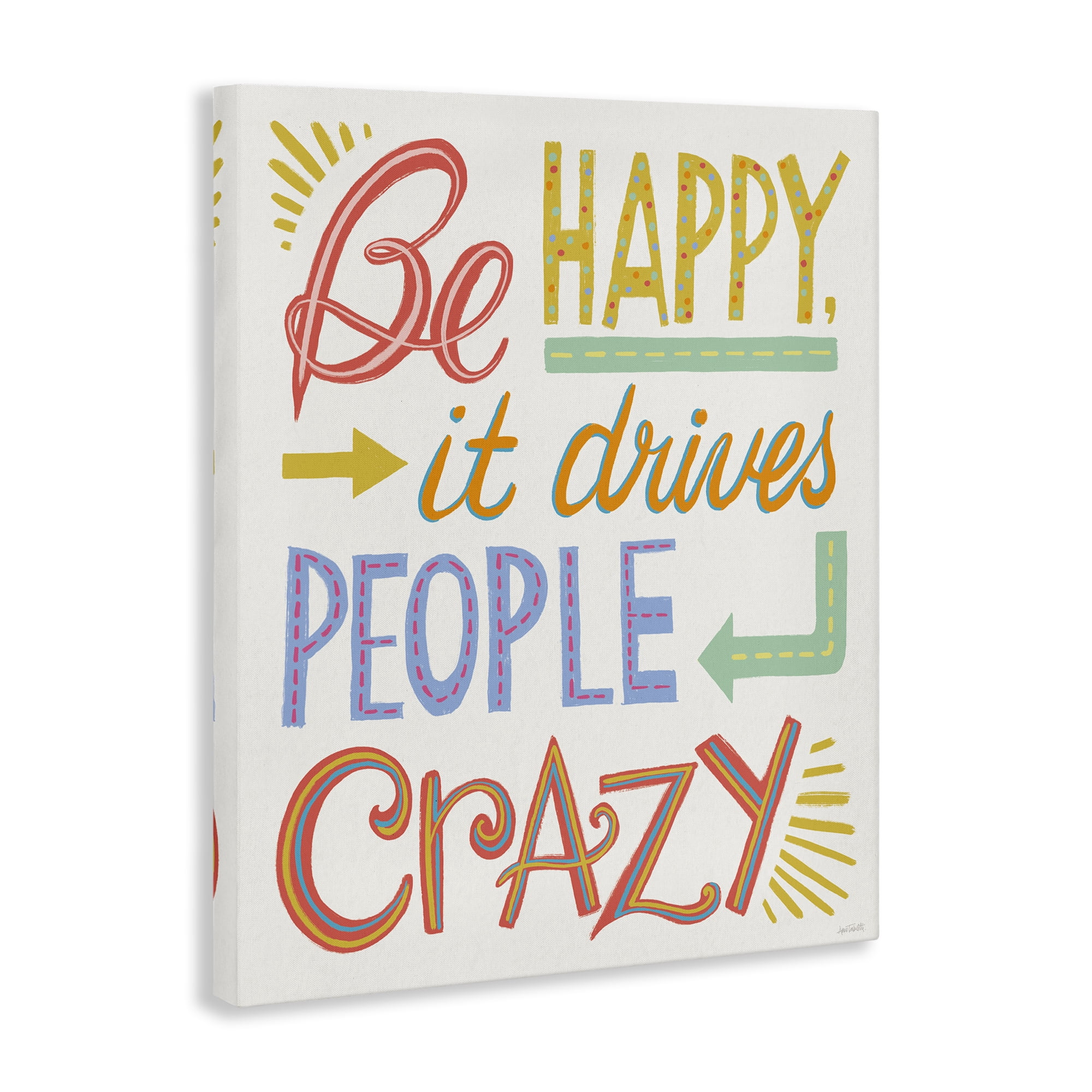 Stupell Industries Bright Be Happy Phrase Typography Painting Gallery Wrapped Canvas Art Print Wall Art, 36 x 48
