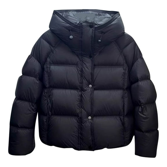 Olyvenn Winter Coats for Women with Hood Thicken Warm Puffer Jackets Full Zip Stand Collar Down Coat Trendy Outerwear 2025 Black M