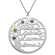 Personalized Planet Rhodium, Gold or Rose Gold Plated Name and Birthstone Family Tree Necklace ,Women's