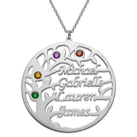 Personalized Planet Rhodium, Gold or Rose Gold Plated Name and Birthstone Family Tree Necklace ,Women's
