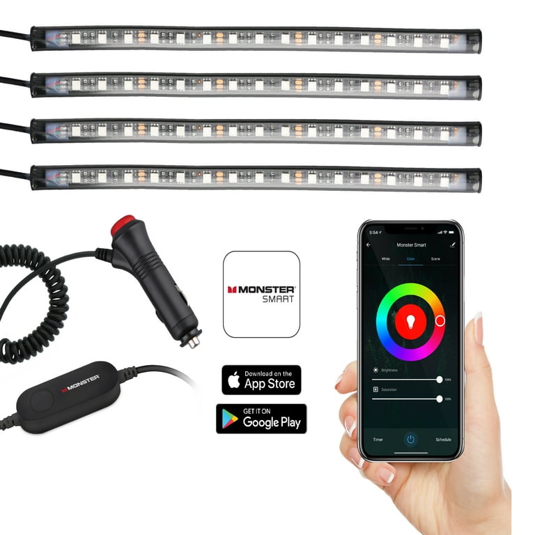 Monster 4pk Bluetooth Led Light Strips For Car : Target