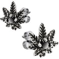 thumbnail image 3 of Pierce2GO Pair of 316L Earrings with Marijuana Leaf Pendant With Black CZ Stone, 3 of 3