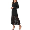 thumbnail image 2 of INSPIRE CHIC Women's Lace Dress Formal Fishtail Boat Neck Long Sleeve Wedding Guest Evening Dress S Black, 2 of 6