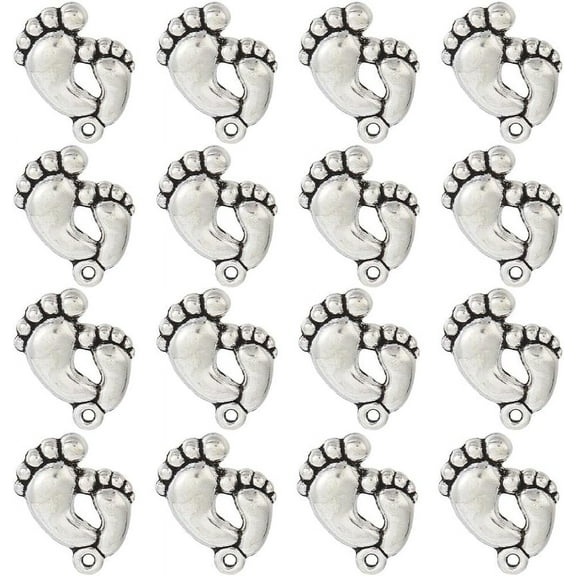 1 BOX 60PCS Silver Foot Charms Bulk Feet Charm Alloy Metal Tibetan Silver Vintage Cute First Step Footprint Charms for Jewelry Making Charms Diy Earrings Bracelet Necklace Craft
