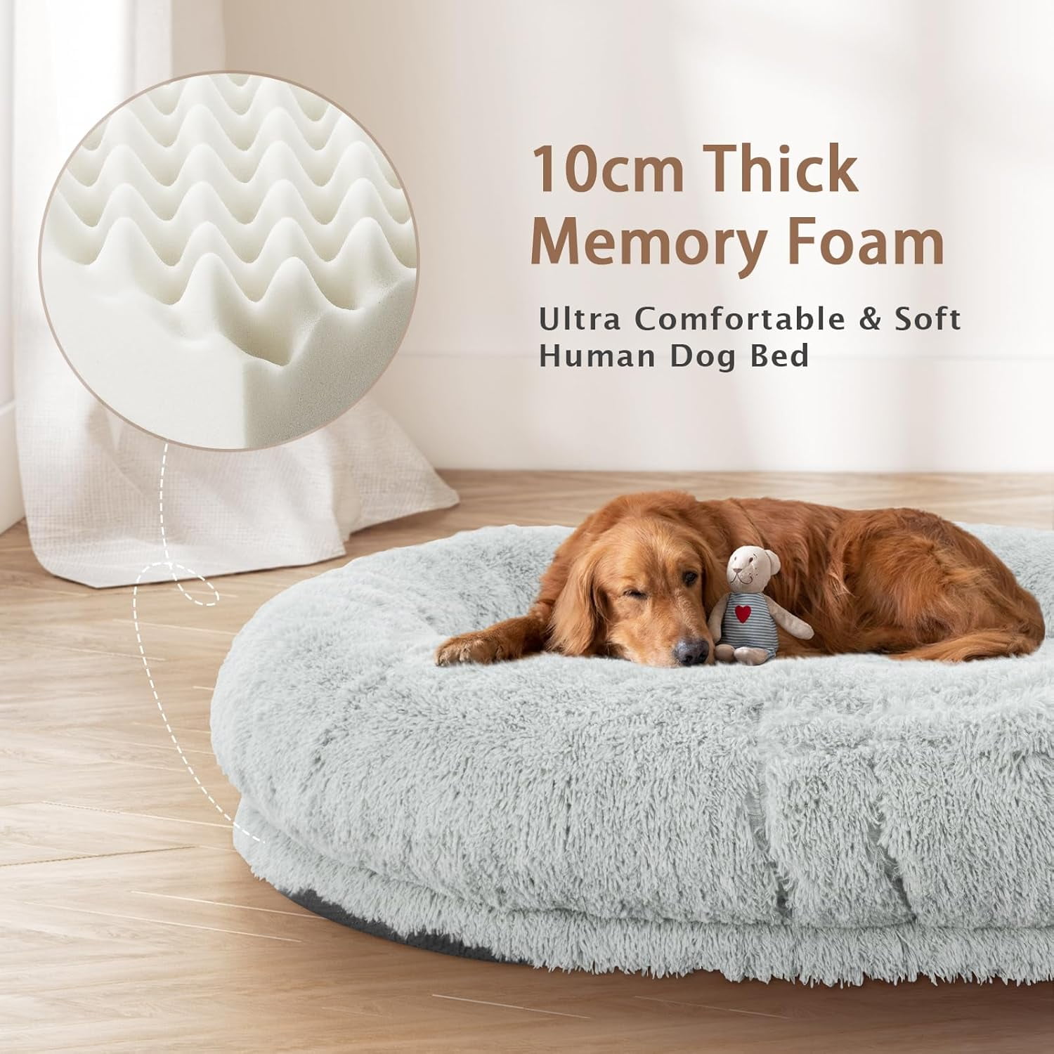 Oversize Memory Foam Human Dog Bed, with Pillow & Blanket, Gray 71"L x 45"W x 12"Th