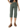 thumbnail image 3 of Women's Spring And Summer Solid Color Pocket Drawstring Linen Casual Loose Cropped Pants - Comfortable for Home, Outdoor, 3 of 6