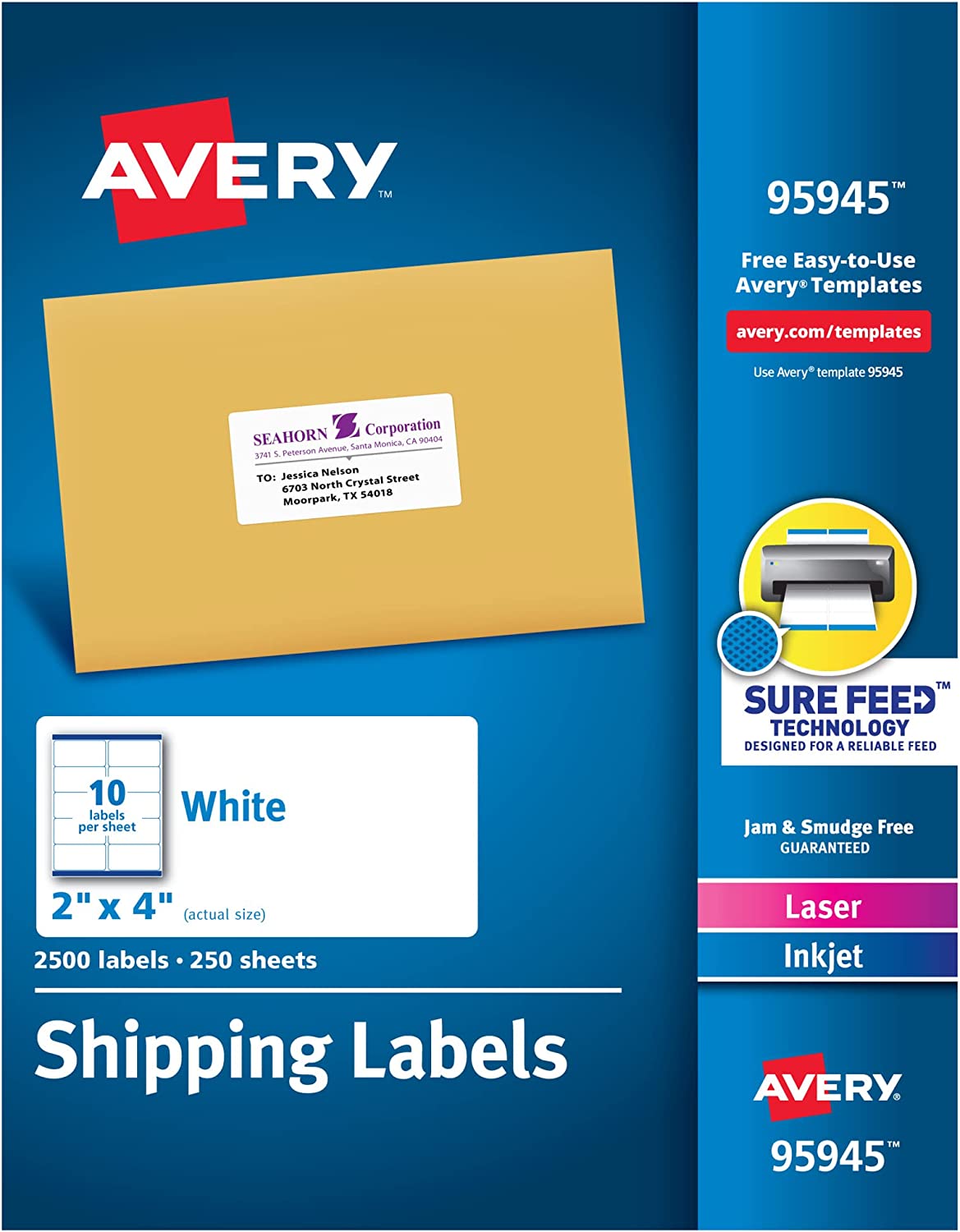 Avery Shipping Address Labels, Laser & Inkjet Printers, 2,500 Labels