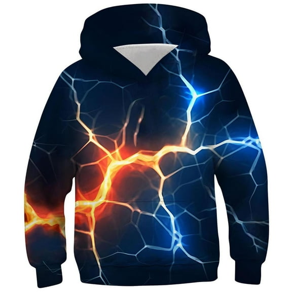 Odeerbi Kids Boys Hoodies Printed Pullover Hooded Sweatshirts Children's Long Sleeve Pattern Printed Hooded Sweatshirt Round Neck T-shirt Light Blue