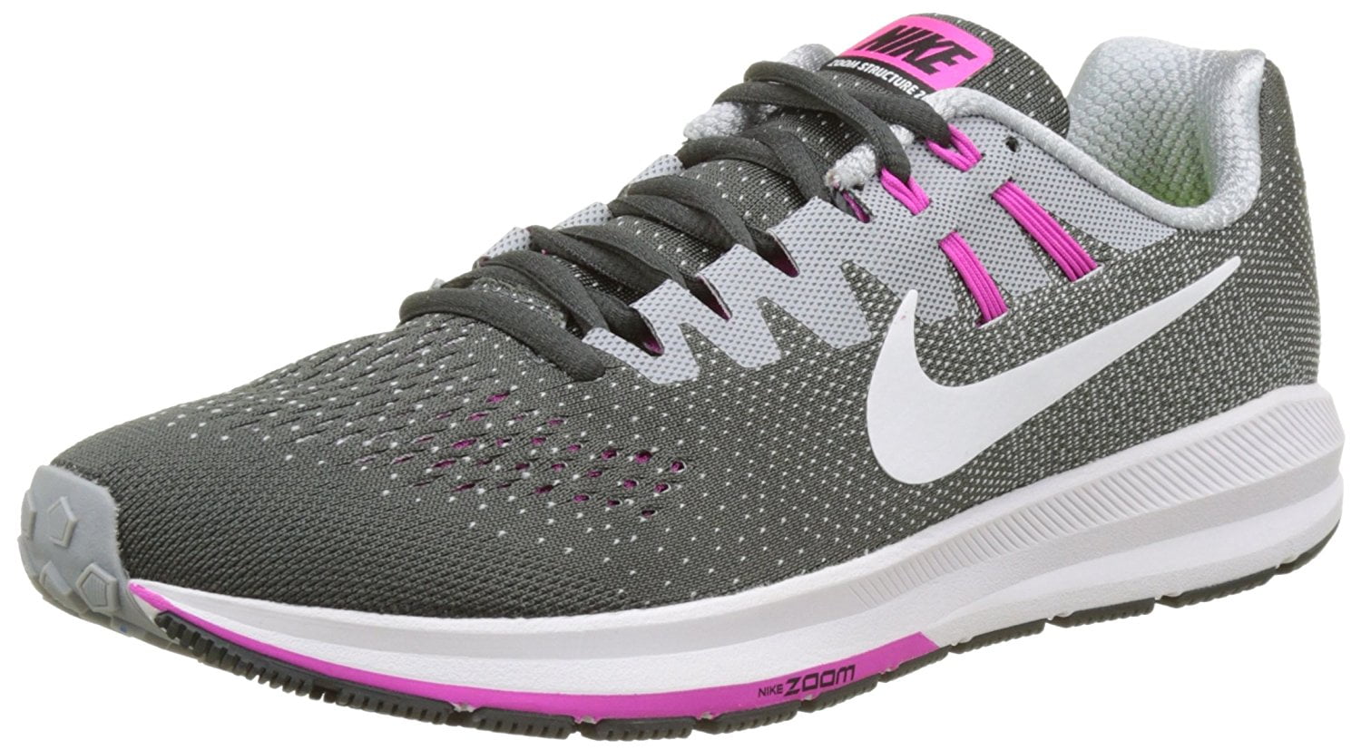 NIKE Women's Air Zoom Structure Running Shoe, 12W US, Anthracite/Wolf Grey/Fire Pink/White -