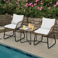 thumbnail image 2 of Costway 3PCS Patio Rattan Bistro Set Cushioned Chair Glass Table Deck White, 2 of 12