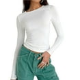thumbnail image 1 of Pullover Blouse Solid Color  Neck Long Sleeve Super Soft Lint Free Decorative Washable Women Autumn Basic Base Tees Tops for Girl, 1 of 8