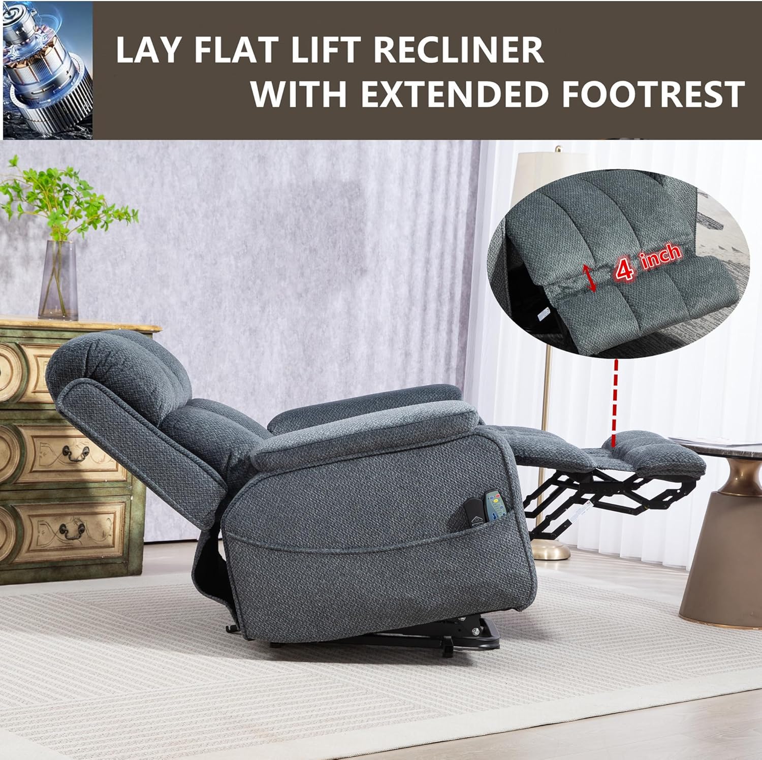 Power Lift Recliner Chairs for Elderly Big Man 400lbs, Oversized Lay Flat Recliner with Heat & Massage, Extended Footrest and Side Storage Cup Holder, USB Type C Charging for Adults Seniors