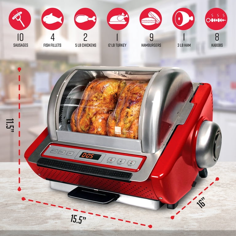 Ronco EZ-Store Rotisserie Oven, Large Capacity, Red, with Digital