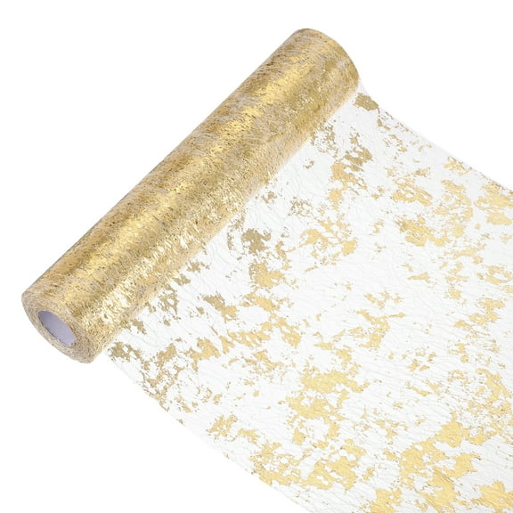 Uxcell 49 Feet Table Runner, Sequin Gold Foil Thin Mesh Metallic Table Runner Roll Table Decorations for Event Party, Birthday Party, Weddings, Christmas, New Year, Gold