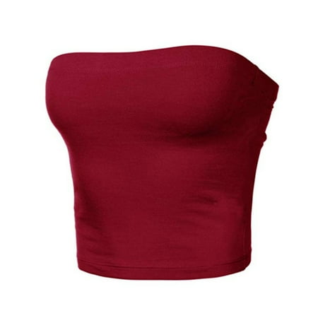 

HoCX Women Sexy Solid Color Strapless Cropped Mini Bustier Slim Elastic Tube Top