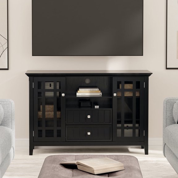 Simpli Home Bedford 53 inch Wide Solid Wood Tall TV Stand in Black For TVs up to 60 inches
