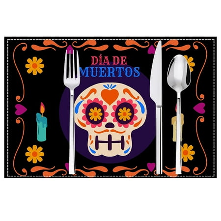 

Artoid Mode D Placemats Day Of The Dead Table Mats For Party Kitchen Dining Decoration Woven Charger Plates Table Runners for round Tables Teal Table Mats round Place Mats Indoor Dining Table Setting