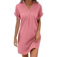 thumbnail image 2 of Sakmal Summer Dresses for Women 2025 Mini Short Sleeve Shift Ribbed Pink Dresses ,Sizes S-2XL, 2 of 9