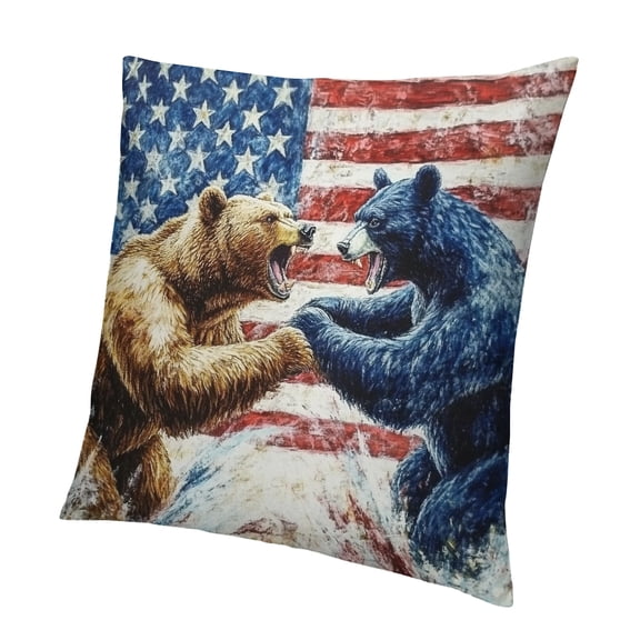 Patifu Bear Bull Fighting Pillow Case Covers Nature Wild Animal War Hippie Graffiti Soft Square Pillow Covers,Watercolor Red Blue American Flag Sofa Pillow Covers,Double Sides 12x12in