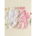 thumbnail image 4 of Cjfdfy Newborn Baby Girl Floral Footed Outfit Romper Zip Front Long Sleeve Ribbed Ruffle Trim Jumpsuit Bow Headband Infant Cute Coming Home Fall Winter Outfit, 4 of 9