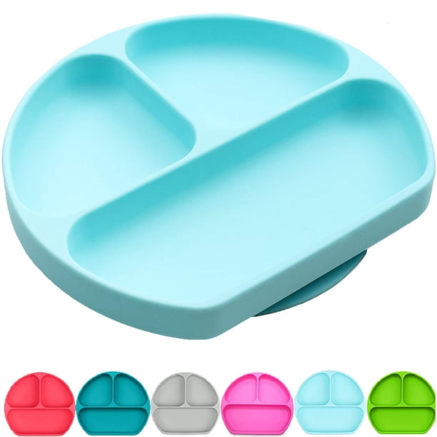 Plato con ventosa para niños pequeños | Libre de BPA, 100 % silicona de grado alimenticio | Apto para microondas, lavavajillas y horno | Cuencos y platos para alimentación de bebés con