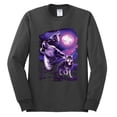 thumbnail image 2 of Wild Bobby, Fantasy Wolf Howling at The Full Moon Animal Lover Mens Long Sleeve Shirt, Charcoal, Medium, 2 of 3