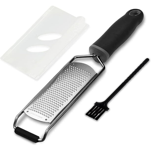 Rallador de acero inoxidable con cuchillas ultra afiladas, mango ergonómico suave para rallar cítricos sin esfuerzo, rallador de queso parmesano con funda protectora reutilizable, apto para