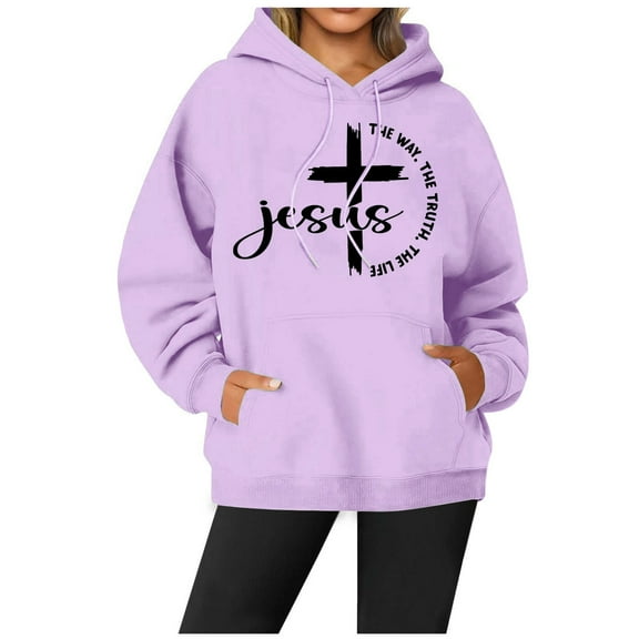 Womens Sweatshirt Hoodies Jesus Loves You Hooded Sweatshirts Letter Print Christian Sweatshirt Oversized Pullover Sweatshirt Womens Fall Outfits Women Fashion