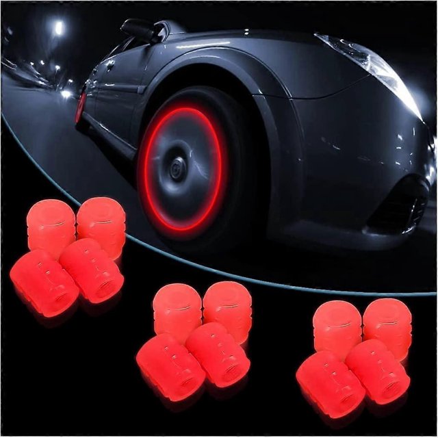 KAIYANG Tapas de válvula de neumático para automóvil, 12 piezas, tapas de aire de neumático noctilucentes, tapa de válvula de rueda, accesorios de automóvil rojos