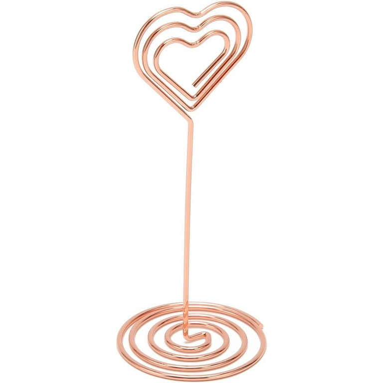 10 Pcs Wedding Table Card Holders, Rose Gold Spiral Heart Shape Place Card Holders Cute Classy Table Picture Stands Elegant Wire Photo Holder Menu