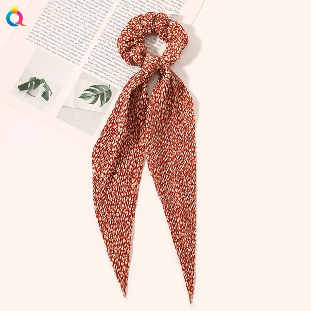 Women Leopard Printing Long Scarf Ribbons Scrunchie Elegant Hair Tie Ponytail Holder Elastic Hairband for Girl Hair Accessories