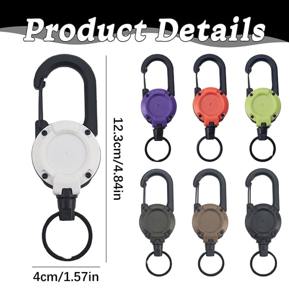 YDYB 4Pcs Heavy Duty Retractable Keychain, Multi-Tool Carabiner, 23.6 Inch Steel Retractable Cable ID Tactical Reel for Men and Women, White
