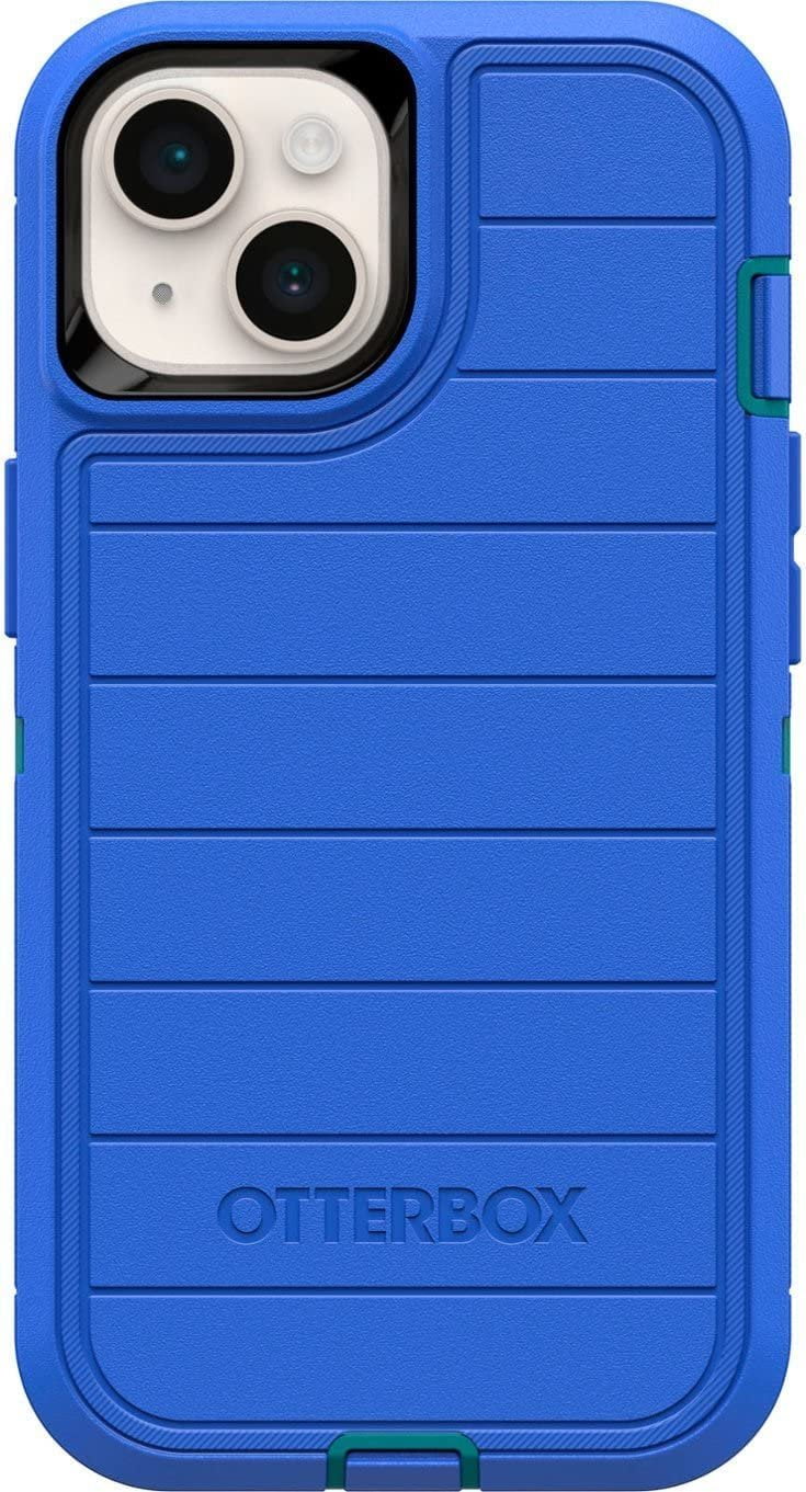 OtterBox Defender Series Screenless Edition Case for iPhone 14 & iPhone 13 Only - Holster Clip Included - Microbial Defense Protection - Non-Retail Packaging - Rain Check Blue
