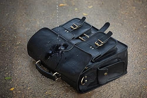 18" Genuine Handmade Leather Messenger Bag | Leather Briefcase | Unbreakable Shoulder Strap And Buckles | Laptop Bag for Men & Women (Black)