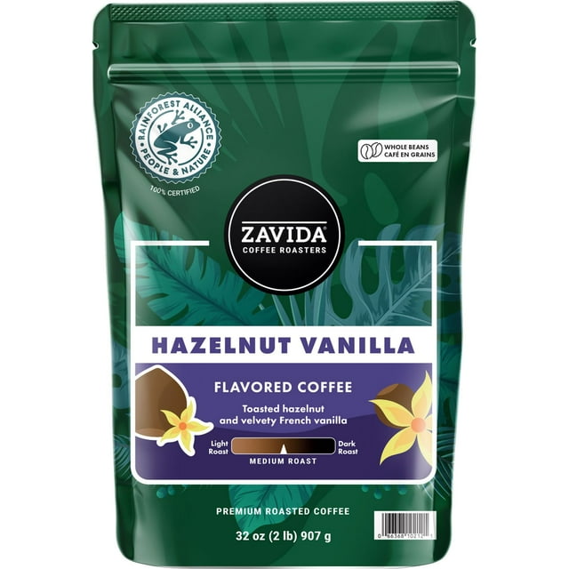 Zavida Coffee Whole Bean Coffee, Hazelnut Vanilla, 32 oz.