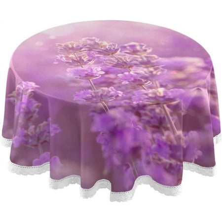 

SKYSONIC Purple Flower Round Tablecloth Washable Oil Proof Table Cover for Kitchen Holiday Party Wedding Picnic Decoration