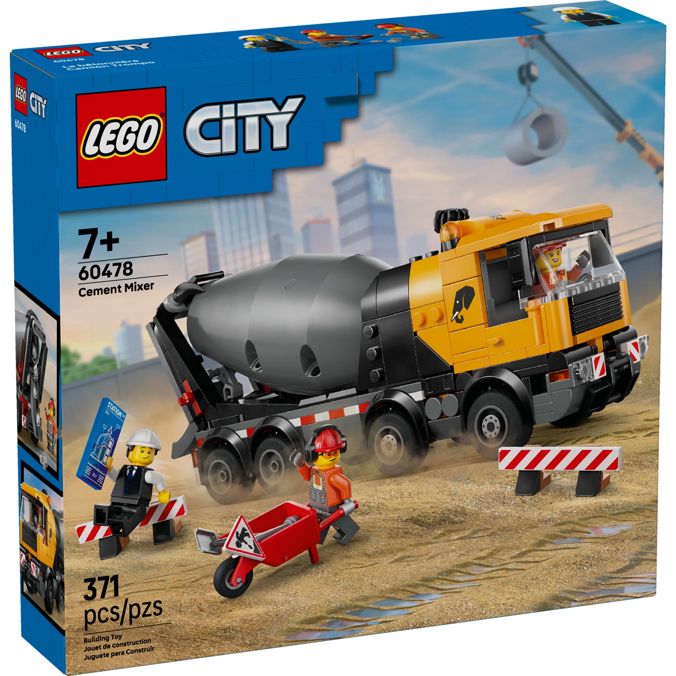 LEGO City Cement Mixer Truck Building Toy for Boys & Girls, Ages 7+ - Pretend Play Construction Toy W/ Rotating Drum & 3 Worker Minifigures - Gift Idea for Birthdays - 60478