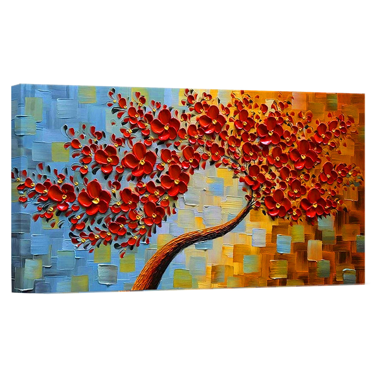 Abstract Tree Painting On Canvas Original Large Framed Colourful Wall art Acrylic Heavy Texture Painting For Living Room Home Decor