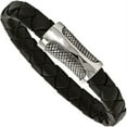 thumbnail image 5 of Primal Steel Stainless Steel and Textured Black Leather 8.5in Bracelet, 5 of 7