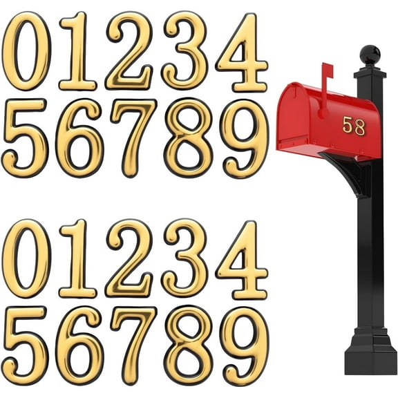 Tutuviw 20 Pcs Mail Box Numbers for Mailbox Outside,3D Gold Mailbox Numbers Stickers,0-9 Self-Adhesive Mailbox Numbers,2 in Door Address Number Signs,House Address Numbers for Apartment Office Cars