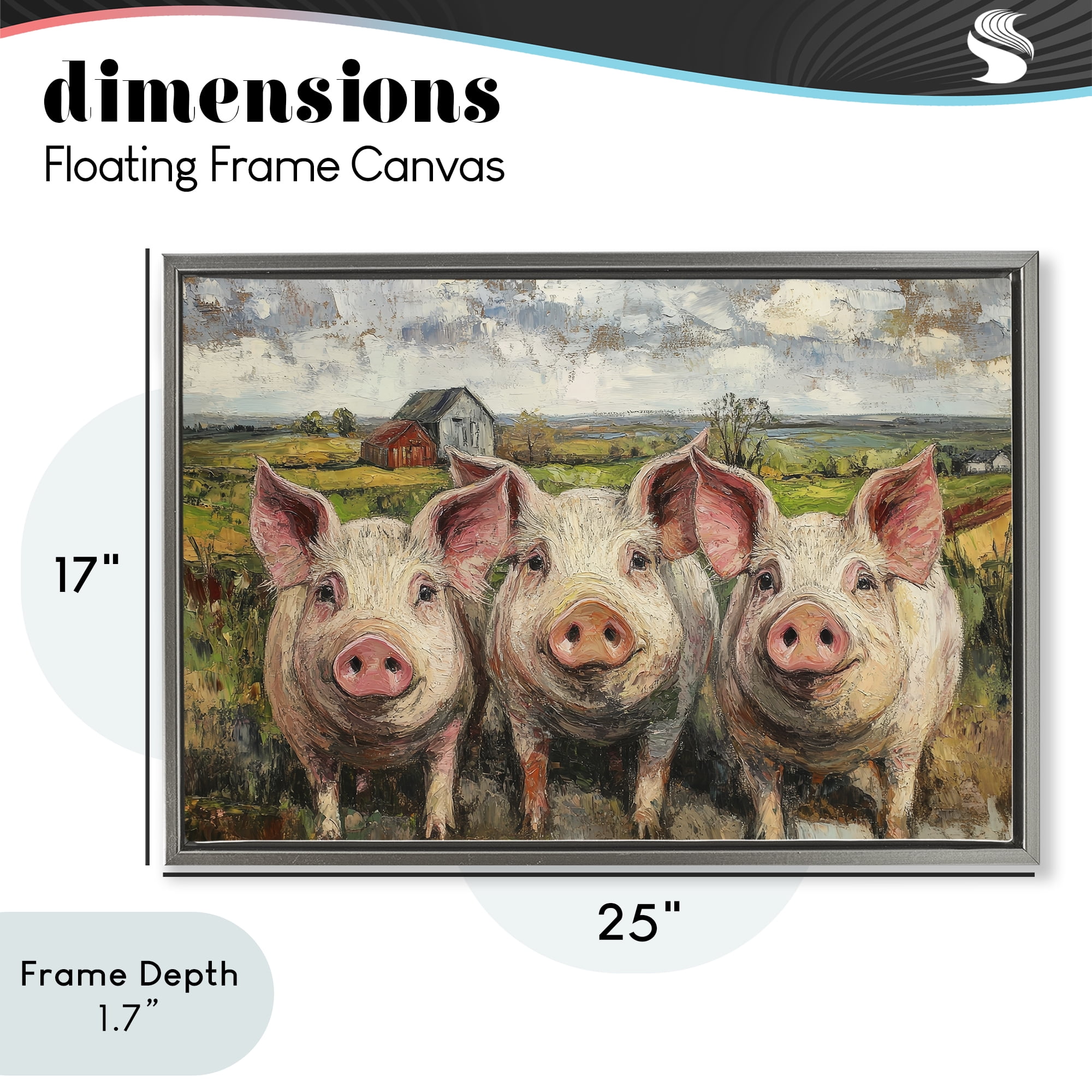 Stupell Industries Classic Barnyard Pigs in Countryside Gray Framed Floater Canvas Wall Art, design by Petal Prints Design