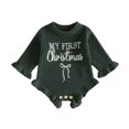 thumbnail image 2 of Cjfdfy Newborn Baby Girl Christmas Clothes Knit Ruffled Sweater Romper First Christmas Letter Bow Embroidery Bodysuits Infant Christmas Fall Winter Warm Clothes 0-12M, 2 of 7