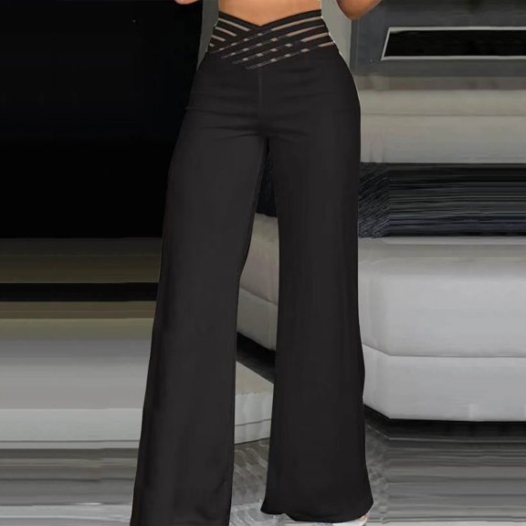 Baqcunre Pants for Women,Hollow Belt Pants High Waist Casual Wide Leg Pants,Women's Pants Wide Leg Pants Woman Business Casual Women Womens Clothes Black L