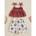 thumbnail image 2 of Wassery Toddle Girls Clothes Outifts Solid Color Tie-Up Spaghetti Strap Sleeveless Sling Tank Tops and Flower Print Shorts 2Pcs 6M-4T, 2 of 9