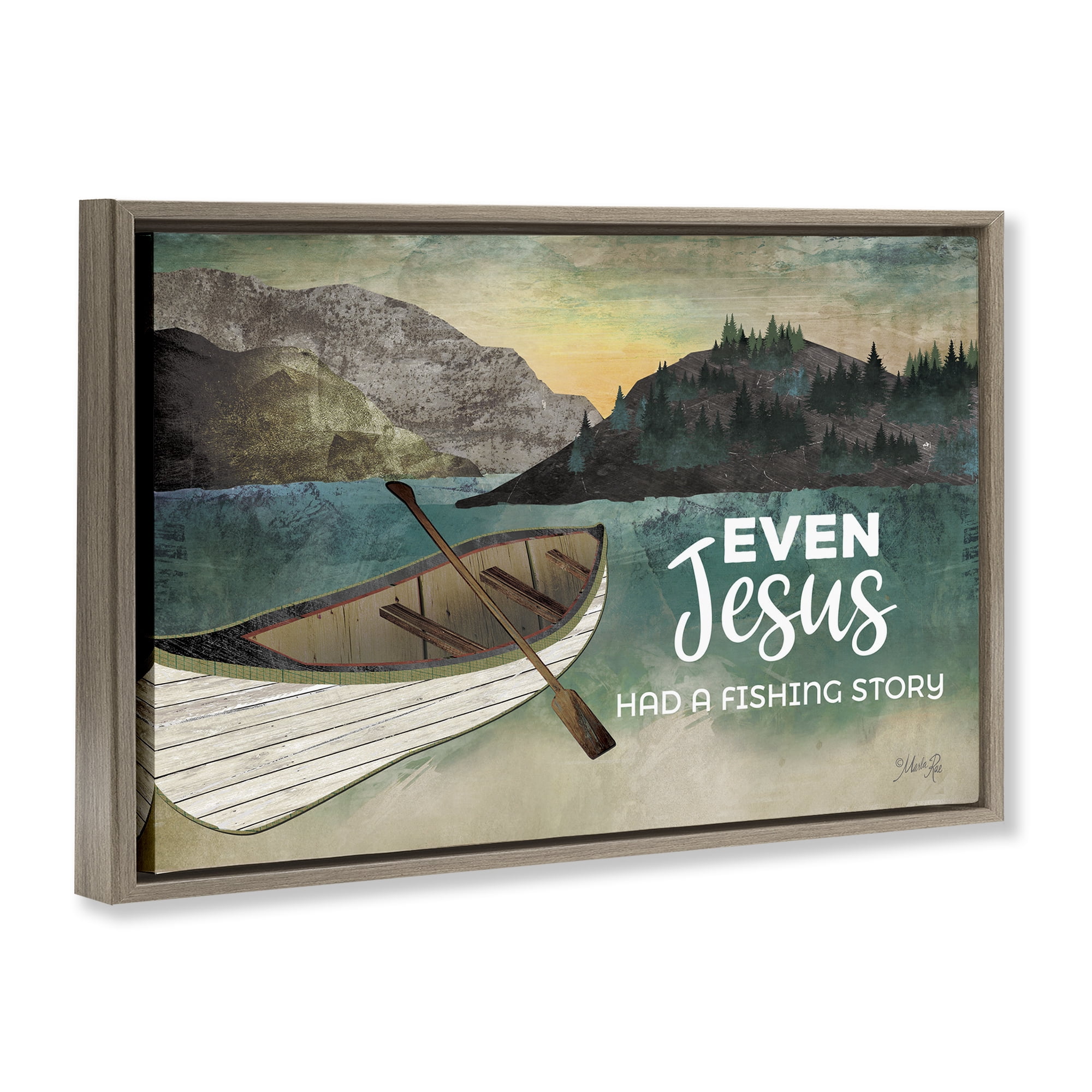 Stupell Industries Jesus Had Fishing Story Religious Painting Brown Floater Framed Canvas Art Print Wall Art, 25 x 17