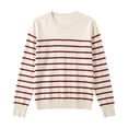 thumbnail image 3 of Womens Oversized Striped Sweatshirt Casual Long Sleeve Crewneck Shirt Fshion Clothes (Beige S), 3 of 4