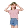 thumbnail image 4 of Tiijoy Girls Summer Ruffle Sleeve Shirt Casual Solid V Neck Blouse Top, Green, Sizes 5-14, 4 of 6