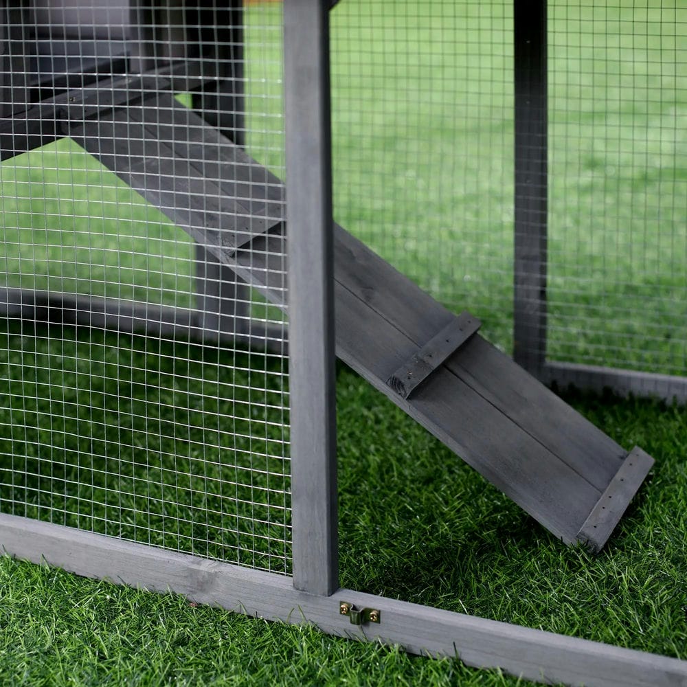 Topcobe 58" Rabbit Hutch, Wooden Bunny Hutch, Guinea Pig Cage with Run, Removable Tray, Asphalt Roof, Lockable Doors and Ramp, for 1-2 Small Rabbits, Outside Pet Shelter, Small Animal Habitat, Gray