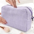 thumbnail image 4 of Seersucker Cosmetic Bag for Women, Large Purple Travel Toiletry Bag with Stripe, Makeup Organizer Pouch for Purse, Aesthetic Storage for Cosmetics and Skincare, Girls Handbag Accessory, 4 of 6